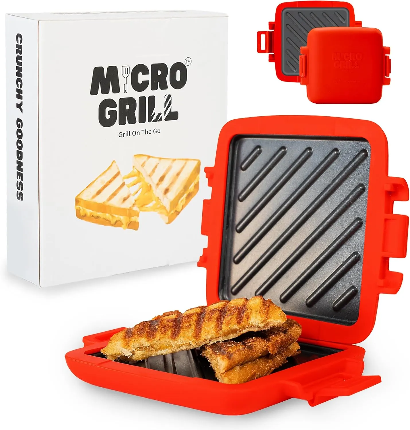 | Microwave Sandwich Maker - Grilled Cheese Munchy - Toastie Maker - Panini Press - Travel Sandwich Maker (Red)