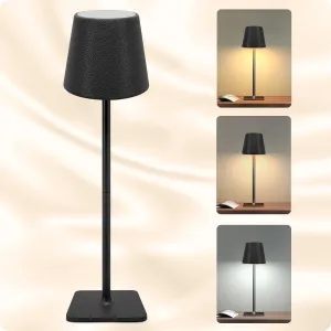 1 Pack Cordless Desk Lamp, 6000mAh Battery Operated Rechargeable Table Lamp for Outdoor, Portable Lamp with Black Leather Shade for Indoor Home Dining, Restaurant, Camping, Party