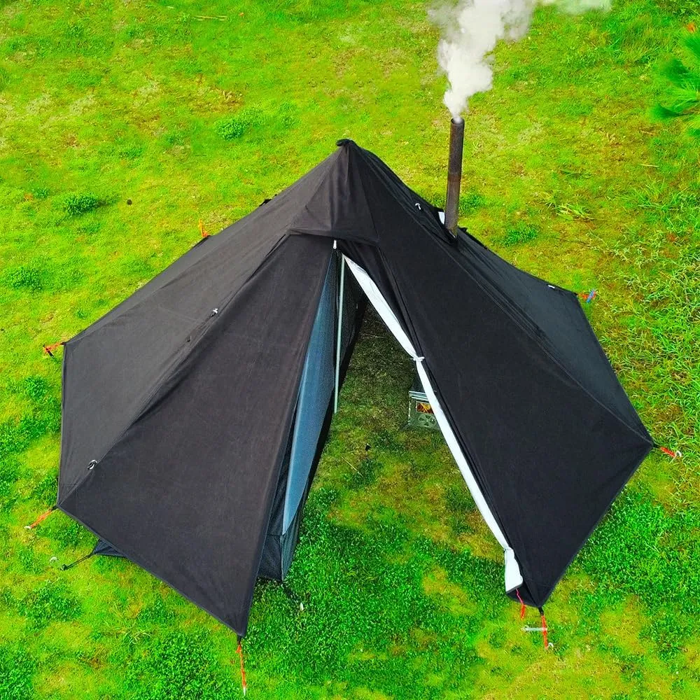 1 Person Tent Lightweight Teepee Hot Tent with Furnace Hole Four Seasons Waterproof Camping Hiking Hunting Fishing Backpack