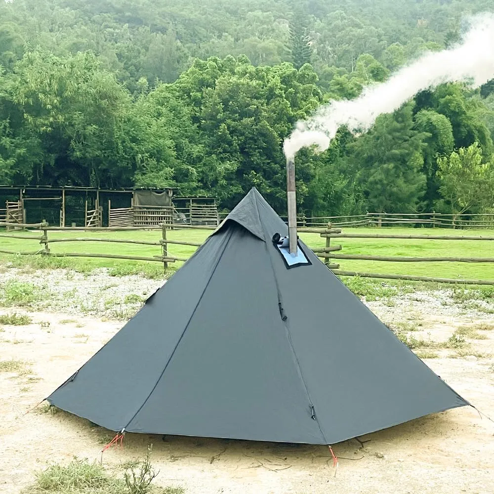 1 Person Tent Lightweight Teepee Hot Tent with Furnace Hole Four Seasons Waterproof Camping Hiking Hunting Fishing Backpack