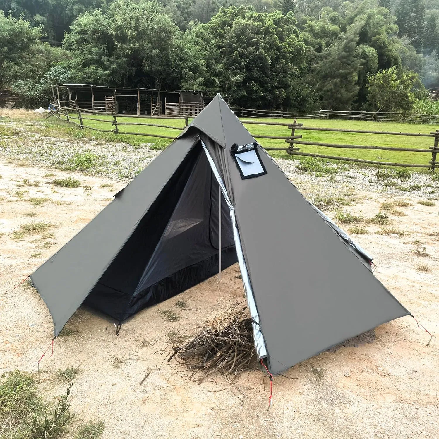 1 Person Tent Lightweight Teepee Hot Tent with Furnace Hole Four Seasons Waterproof Camping Hiking Hunting Fishing Backpack