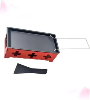 1 Set Portable Non Stick Cheese Grill Set Mini Bakeware with Red Stove Rack Baking Tray and Small Spatula for Camping and Outdoor Picnics Steel Handle