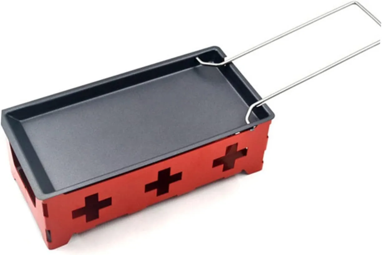 1 Set Portable Non Stick Cheese Grill Set Mini Bakeware with Red Stove Rack Baking Tray and Small Spatula for Camping and Outdoor Picnics Steel Handle