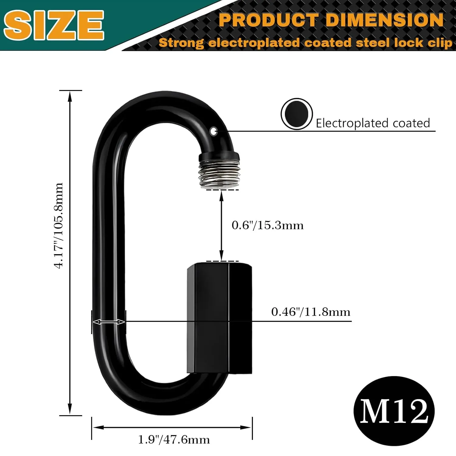10 Pack 4.2” Heavy Duty Chain Quick Links, 1/2" Locking Carabiner Anti-Rust Chain Connector Quick Link, D Shape Quick Chain Repair Links for Outdoor, Camping, Swing, Hiking
