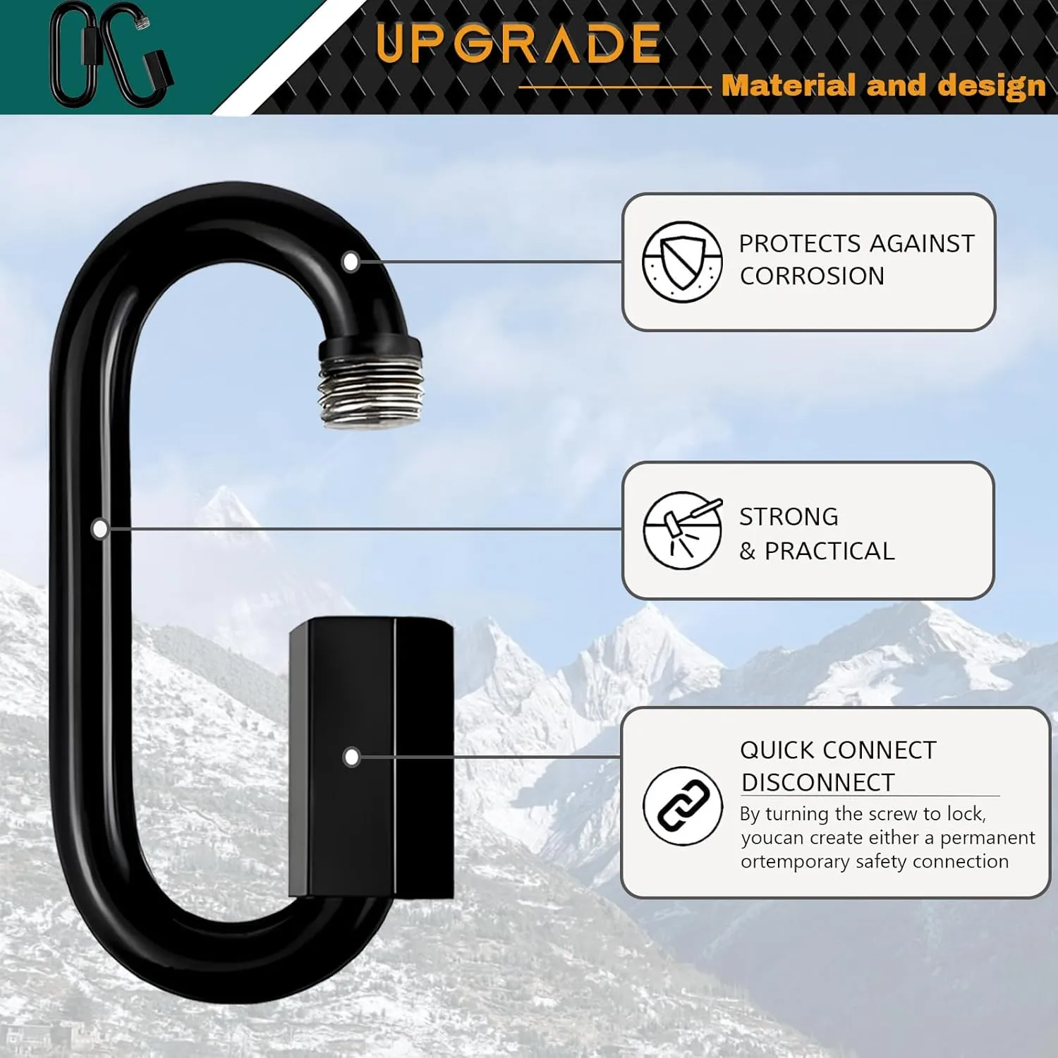 10 Pack 4.2” Heavy Duty Chain Quick Links, 1/2" Locking Carabiner Anti-Rust Chain Connector Quick Link, D Shape Quick Chain Repair Links for Outdoor, Camping, Swing, Hiking