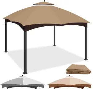 10 x 12 Replacement Gazebo Canopy Top for Lowe's Allen Roth Gazebo Double-Tier Gazebo Roof Cover with Air Vent Heavy Duty Canopy Roof Gazebo Top 10X12 Gazebo Cover Khaki