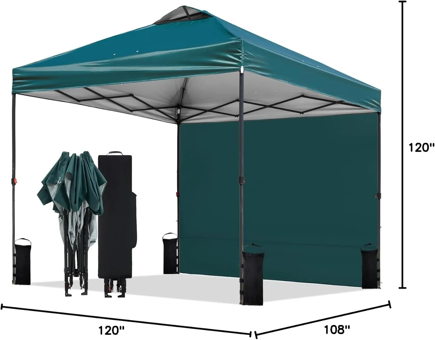10x10 Pop Up Canopy Tent with Sidewall and Pocket, One Push 1-Person Easy Setup, Portable Instant Shade Canopy with Vented Roof for Parties Outdoor, Case, 8 Stakes, 4 Ropes, 4 Sandbags (Green)