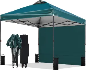 10x10 Pop Up Canopy Tent with Sidewall and Pocket, One Push 1-Person Easy Setup, Portable Instant Shade Canopy with Vented Roof for Parties Outdoor, Case, 8 Stakes, 4 Ropes, 4 Sandbags (Green)