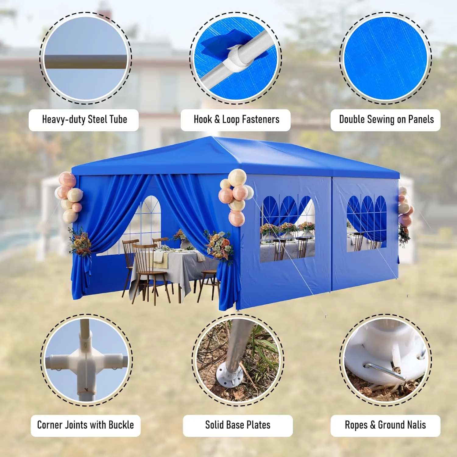 10x20FT Black Party Tent Outdoor Canopy Tent Heavy Duty Waterproof Patio Gazebo Wedding Event Tents for Parties with 6 Removable Sidewalls Perfect for Birthday Holiday Graduation BBQ