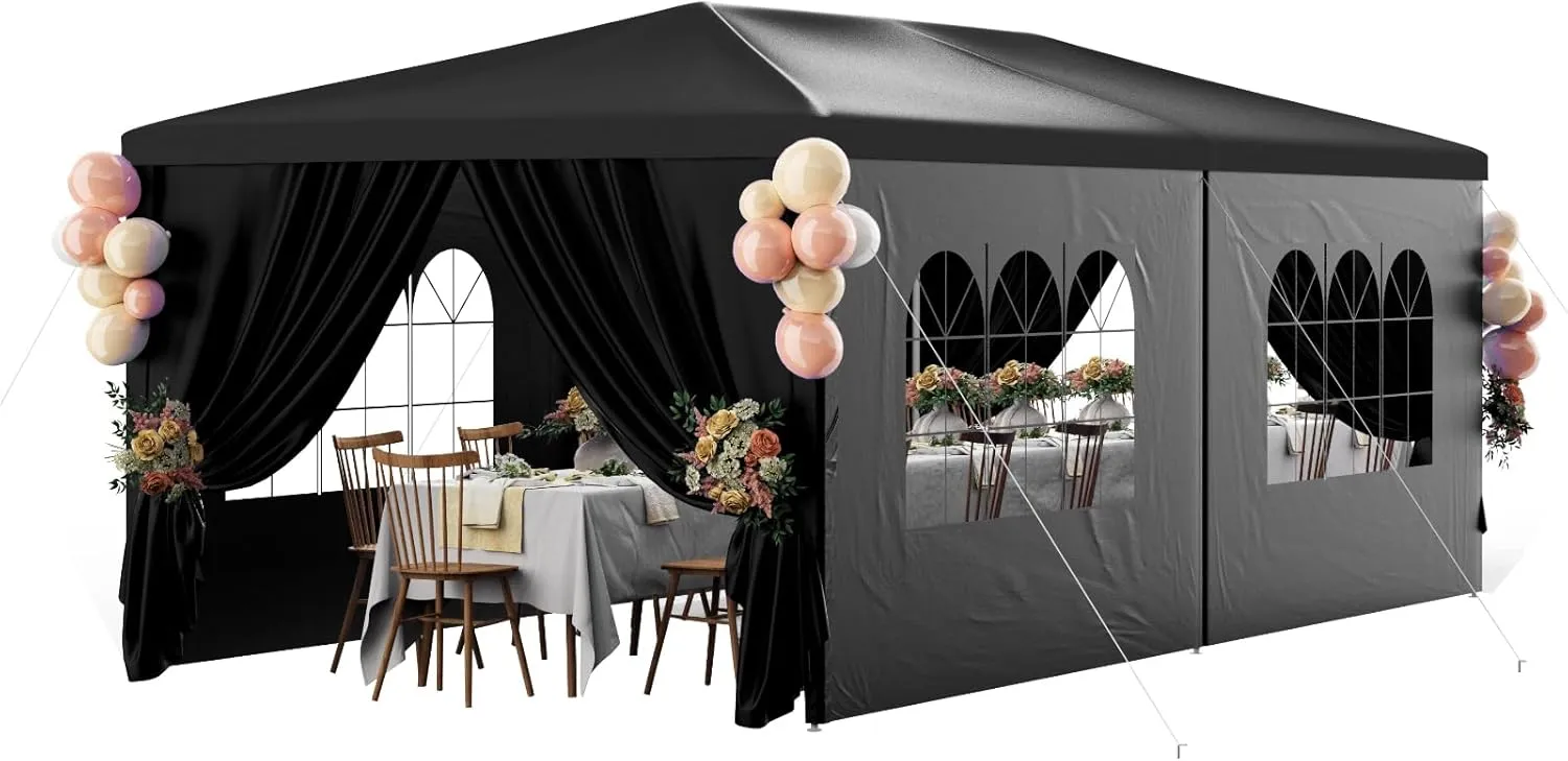 10x20FT Black Party Tent Outdoor Canopy Tent Heavy Duty Waterproof Patio Gazebo Wedding Event Tents for Parties with 6 Removable Sidewalls Perfect for Birthday Holiday Graduation BBQ