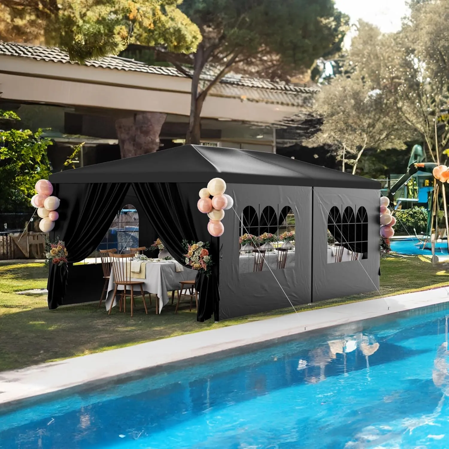 10x20FT Black Party Tent Outdoor Canopy Tent Heavy Duty Waterproof Patio Gazebo Wedding Event Tents for Parties with 6 Removable Sidewalls Perfect for Birthday Holiday Graduation BBQ