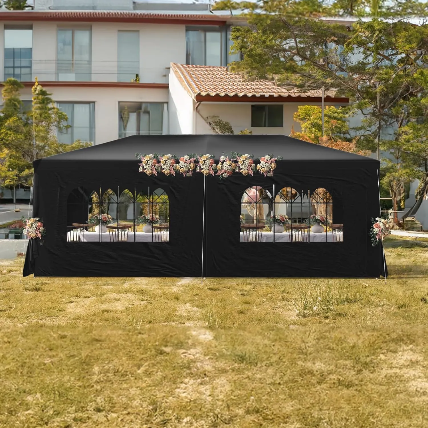 10x20FT Black Party Tent Outdoor Canopy Tent Heavy Duty Waterproof Patio Gazebo Wedding Event Tents for Parties with 6 Removable Sidewalls Perfect for Birthday Holiday Graduation BBQ