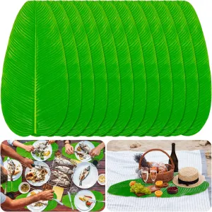 12 Pcs Large Artificial Banana Leaves Faux Tropical Leaves for Hawaiian Luau Party Jungle Beach Theme Decorations Wedding Home Kitchen Table Decoration Accessories