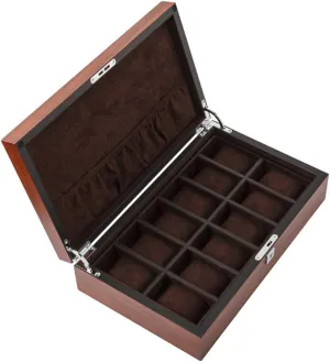 12 Watch Position Bracelet Bracelet Storage Collection Box Watch Display Box Solid Wood Detachable Table Pillow with Key (Leather Yellow Interior/Dark Brown Interior)