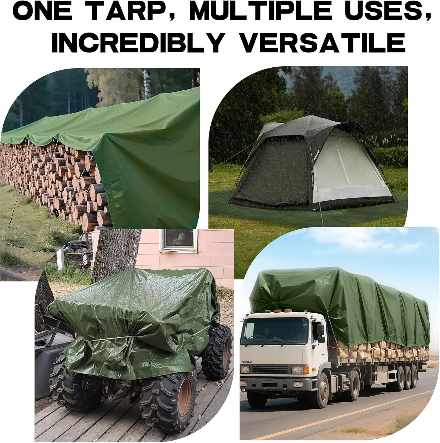 12' x 16' Tarp 5-mil Thick Camping Tent Rain Tarps Green Waterproof Outdoor Cover…