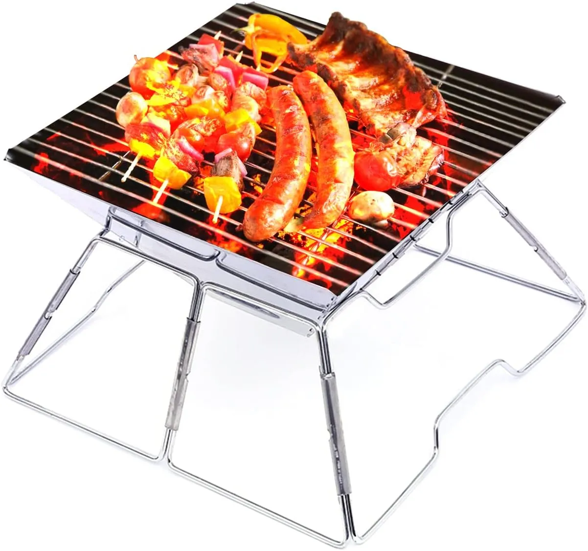 12.6” Stainless Steel Foldable Camping Grills with Carry Bag, Portable BBQ Grills for Camping Outdoor Picnic Hiking, Easy to Carry and Assemble, 12.6Lx12.6Wx8.7H inches