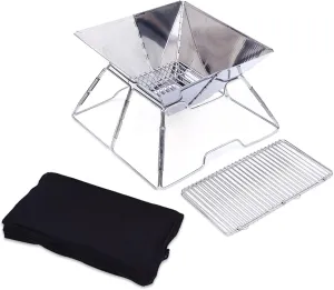 12.6” Stainless Steel Foldable Camping Grills with Carry Bag, Portable BBQ Grills for Camping Outdoor Picnic Hiking, Easy to Carry and Assemble, 12.6Lx12.6Wx8.7H inches