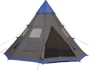 12Ft Camping Tent 6-7 Person 4 Season with 8 Mesh Windows Outdoor Teepee with Material for Family and Friends, Reliable Trail Tent