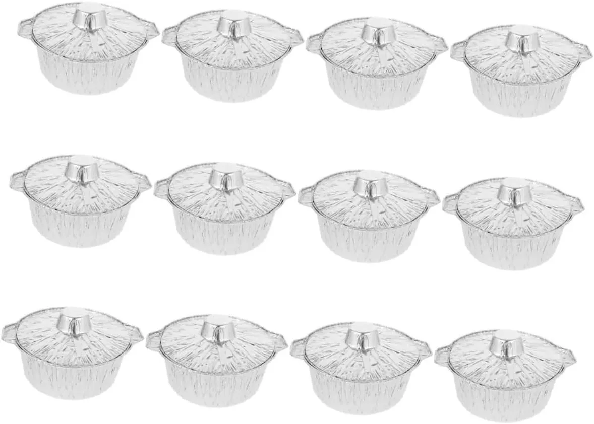 12pcs Bbq Aluminum Pot with Lids Tinfoil Pots for Cooking Baking Outdoor Camping