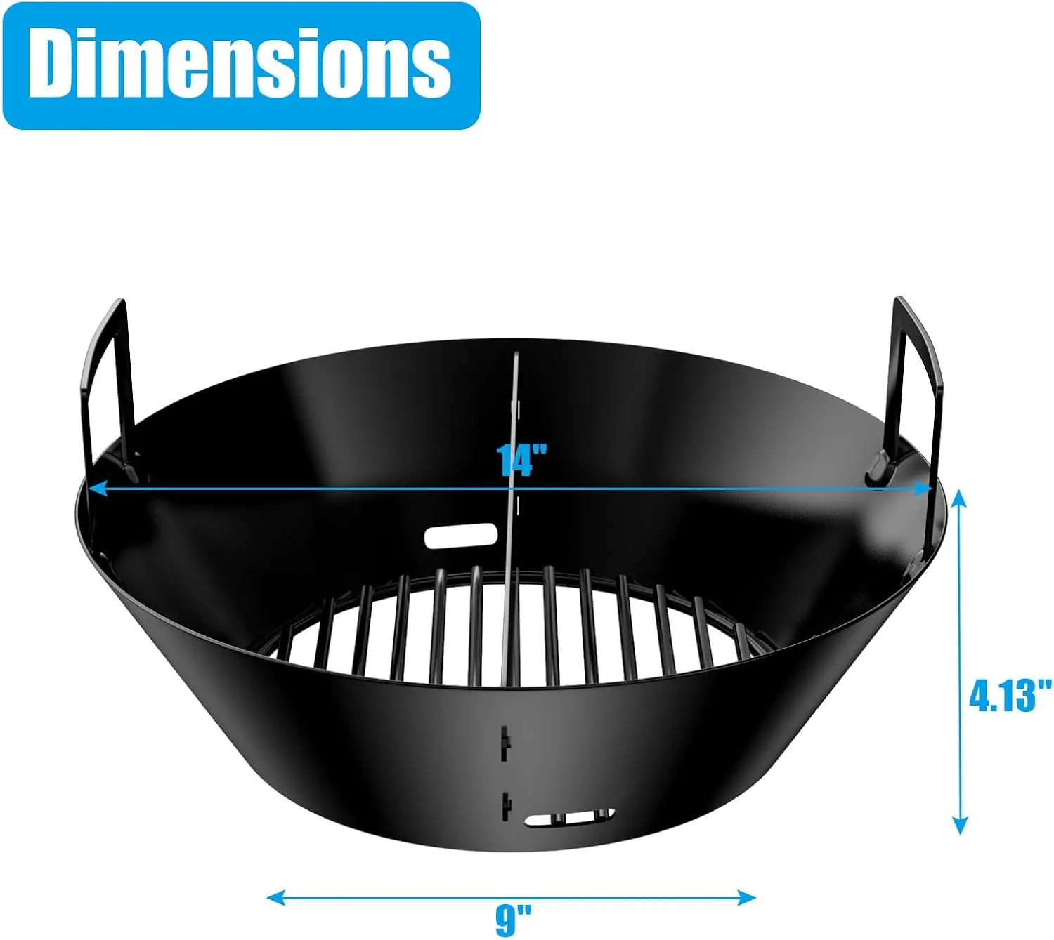 14 Inches Charcoal Basket for Large Big Green Egg, Porcelain Enamel Ash Basket with Divider for Kamado Joe Classic Accessories, Charcoal Holder Replacement Parts for Weber 26" Kettle Charcoal Grills