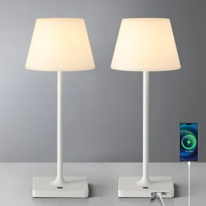 14.5" Small Cordless Touch Table Lamp White, Waterproof Shower Lamp Set of 2, 4000mAh Rechargeable Battery Powered Dimmable LED Desk Lamps for Outdoor, Restaurant, Bathroom, Camping, Nightlight