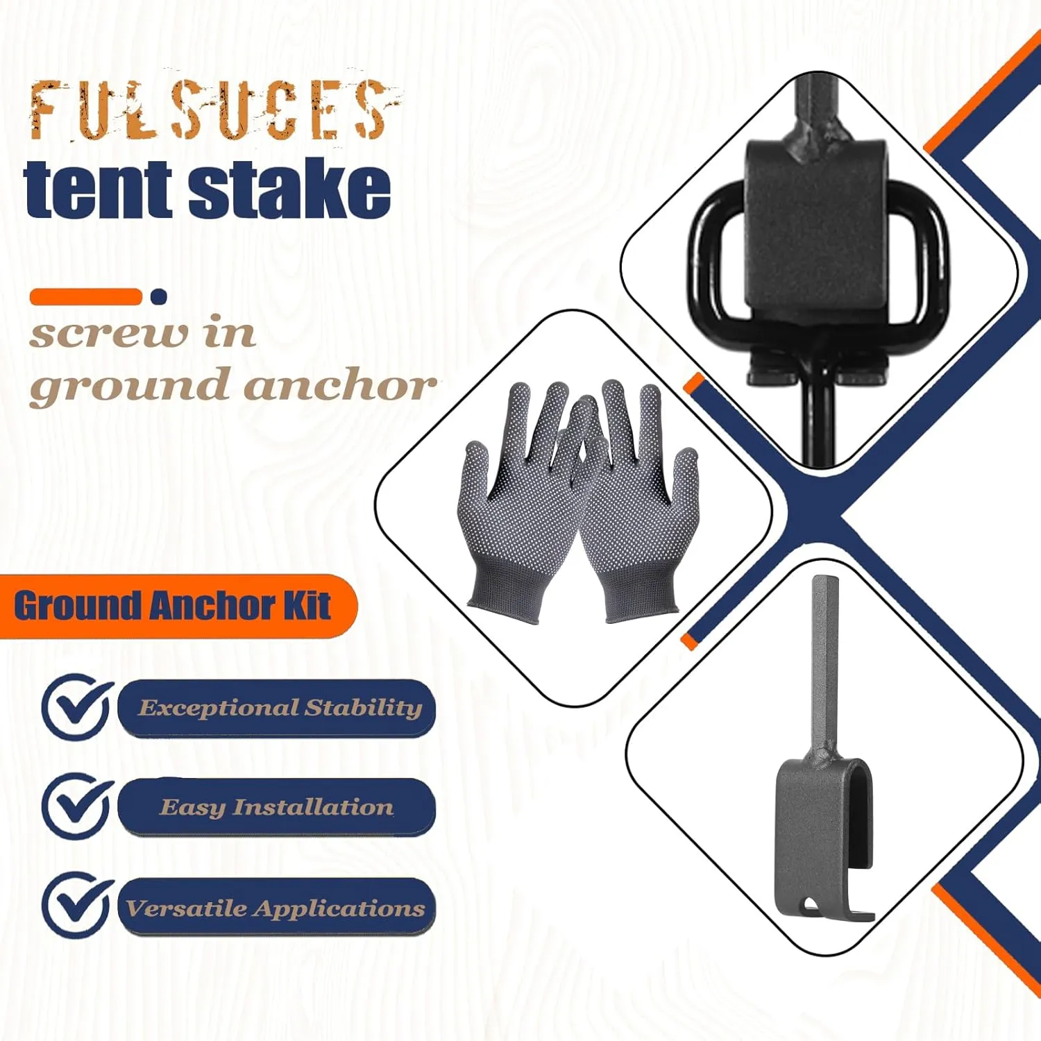 16In Tent Stakes with 12PCS Heavy Duty Adapter, Screw Ground Anchors, Tree Straightening Kit, Mobile Home Anchors (Black)