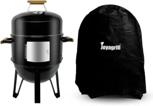 17-1/2“ Durable Enameled BBQ Smoker Grill with Stove Cover Thermometer, Air Vent and Access Doors, Enameled Grates 3pcs Handles and Rib Hanger Set with 4 Hooks,Parties,Backyard