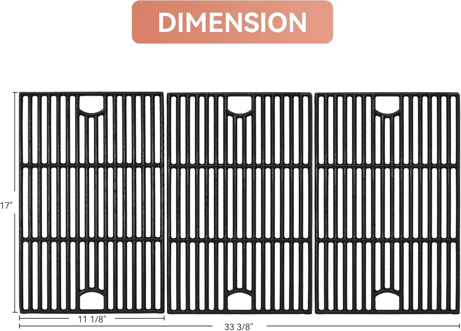 17inch Grill Grates for Nexgrill 6 Burner 720-0896 720-0896B 720-0896E 720-0898 720-0896X 720-0896C 720-0896CP 720-0898A, Cast Iron Cooking Grids for Homedepot Nexgrill 6-Burner Deluxe 720-0896,3Pack