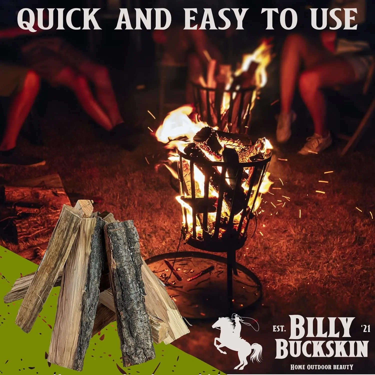 18 LB. Applewood Cooking Firewood Log, 1 LB. 100% Natural Apple Wood Chips Flavor, Fatwood Fire Starter Sticks Included for Outdoor Cooking, Smoking, Grilling, Camping & Fire Pit by Billy Bucksin Co.