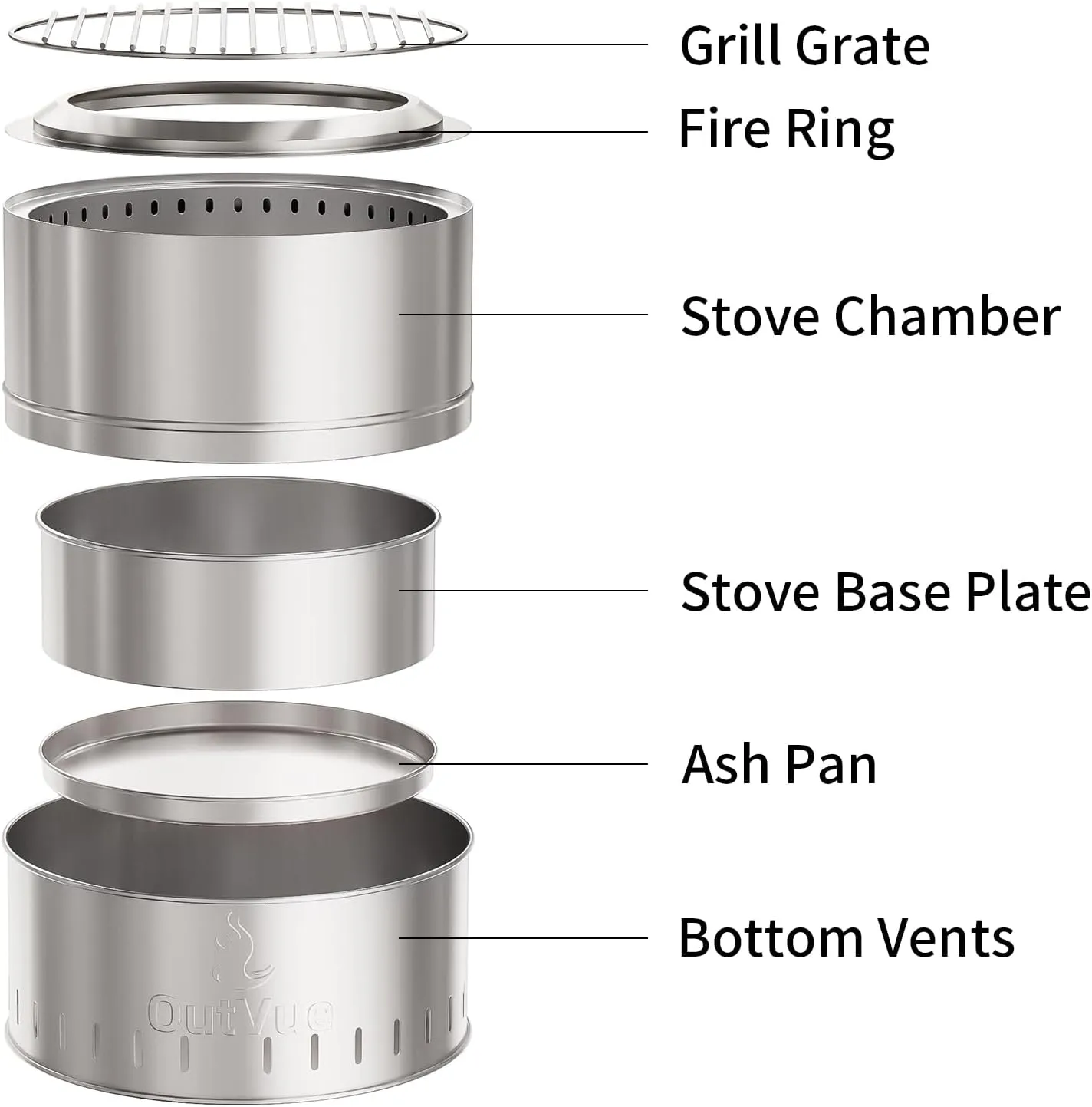 19 inch Stainless Steel Smokeless Fire Pit with BBQ Grill & Tote Bag, Outdoor Smokeless Firepit, Wood Burning Fire Pits for Camping, Bonfire, Low Smoke Firepit for Outside (Vertical Hole)