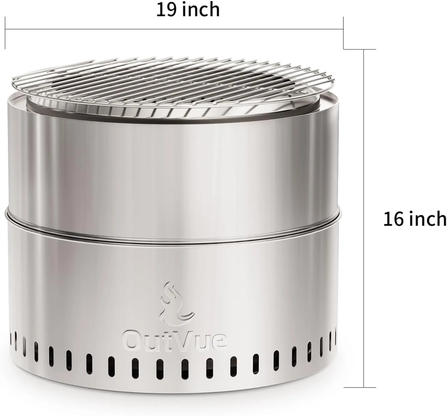 19 inch Stainless Steel Smokeless Fire Pit with BBQ Grill & Tote Bag, Outdoor Smokeless Firepit, Wood Burning Fire Pits for Camping, Bonfire, Low Smoke Firepit for Outside (Vertical Hole)