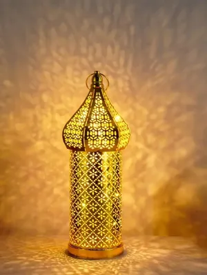 1pc Moroccan Hollow LED Wind Lamp Iron Art Lantern, Living Room Decor, Bedroom Decor, Home Decor, Atmosphere Decorative Lamp Ornament, Suitable As A Gift For Family And Friends (Batteries Not Included)