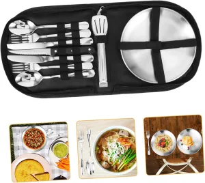 1set Stainless Steel Camping Cutlery Set Portable Utensil Kit for Picnics Travel Outdoor Activities Easy to Clean and Organized Dining Essentials