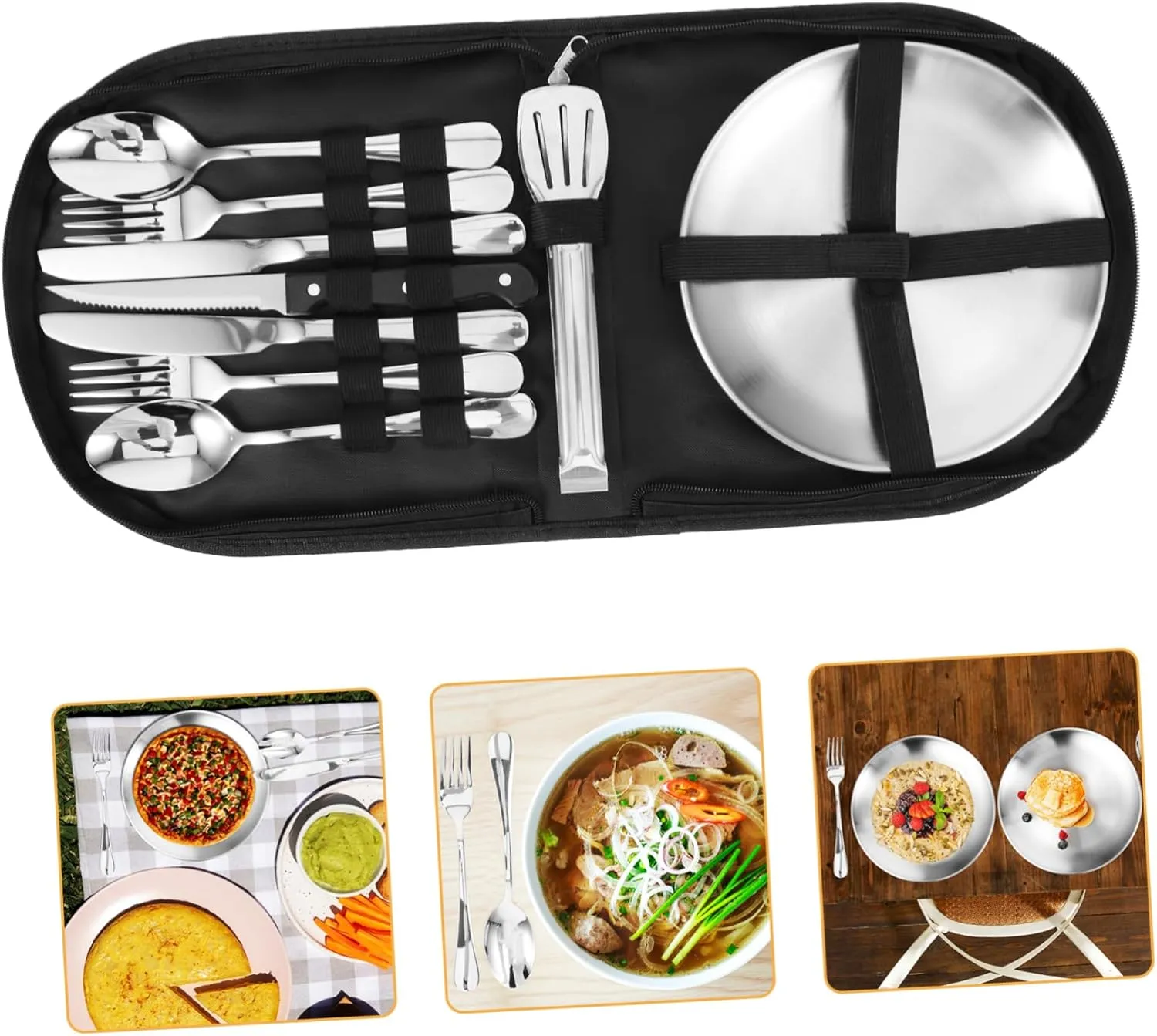 1set Stainless Steel Camping Cutlery Set Portable Utensil Kit for Picnics Travel Outdoor Activities Easy to Clean and Organized Dining Essentials