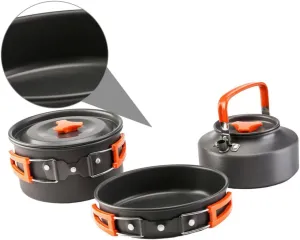 2-3 Person Camping Pot Set Outdoor Cookware Set Lightweight Aluminum Alloy Portable Cooking Kit for Backpacking