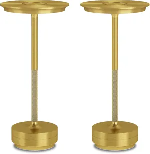 2 Pack Cordless Table Lamp, LED Rechargeable Table Light with 3 Temp Settings, Stepless Dimming, 5000mAh Battery, USB-C, Memory, Aluminum Alloy, for Home, Patio, Restaurant, Outdoor. Gold