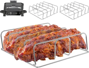 2-Pack Rib Rack for Ninja Woodfire OG751/OG700 Series, Roasting Turkey Rack for Ninja OG701 Woodfire Electric Grills 7 in 1 Ninja Woodfire Outdoor Grill Accessories 4 Full Racks Holder of Ribs