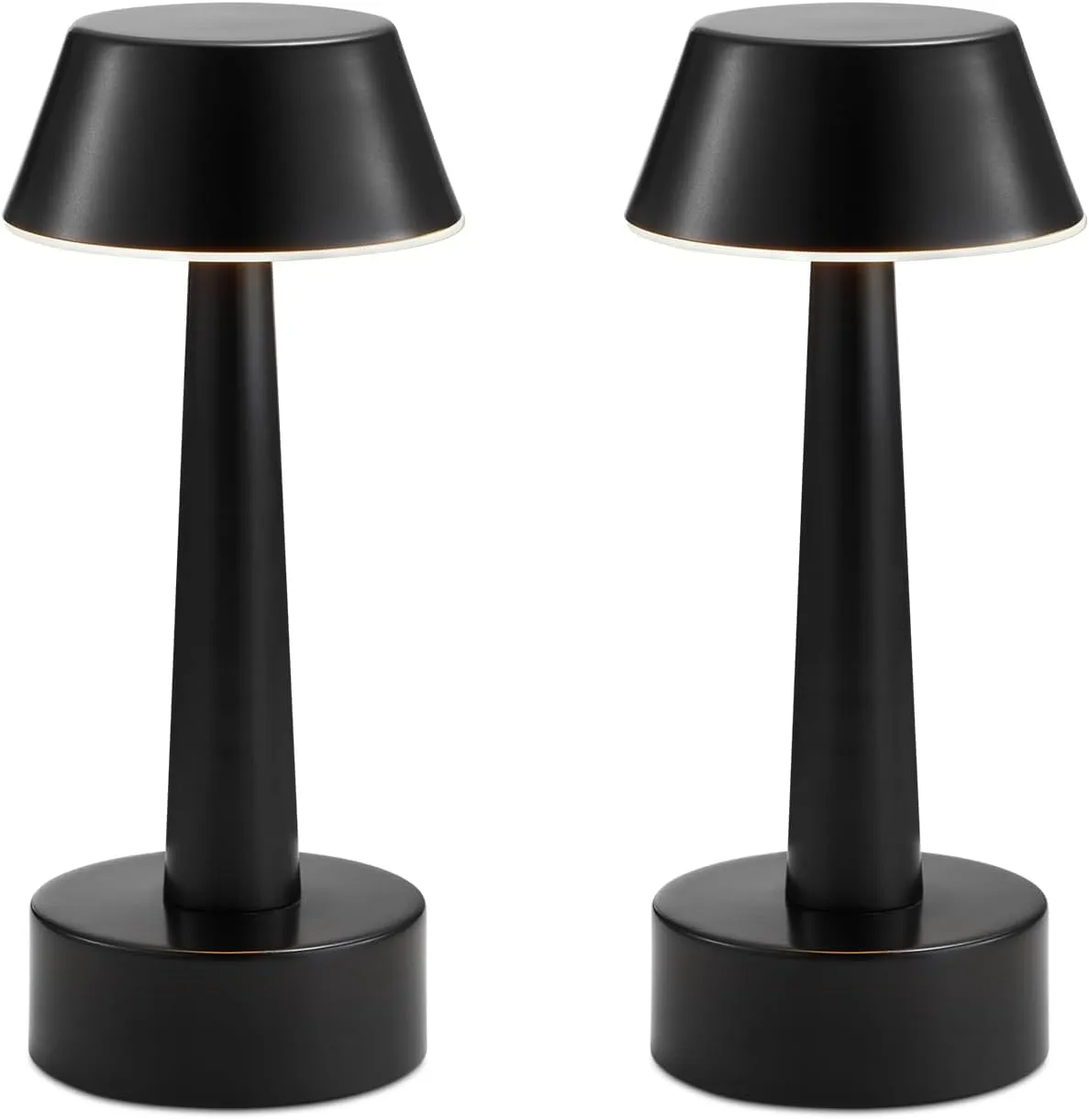 2 Pack Small Cordless Table Lamp, Battery Operated Black Lamp for Restaurant Dinner Table, Rechargeable 3-Way Dimmable Touch Light Portable Metal Night Light for Bedside Dining Room Patio Bar Outdoor