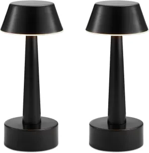 2 Pack Small Cordless Table Lamp, Battery Operated Black Lamp for Restaurant Dinner Table, Rechargeable 3-Way Dimmable Touch Light Portable Metal Night Light for Bedside Dining Room Patio Bar Outdoor