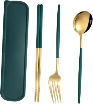 2 Sets Travel Utensils Portable Tableware Storage Box Fork Spoon Chopstick Kit for Outdoor