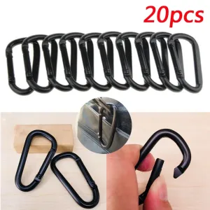 20-Piece Black Carabiner Set - Durable Aluminum Alloy Hooks for Camping, Hiking, and Outdoor Activities