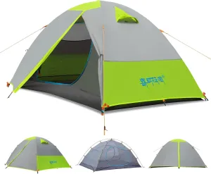 2/3 Person Camping Tent Backpacking Lightweight Tent Waterproof Windproof Aluminum Pole Two Doors Double Layer Easy Setup Portable for Outdoor Camping Hiking Beach Travel