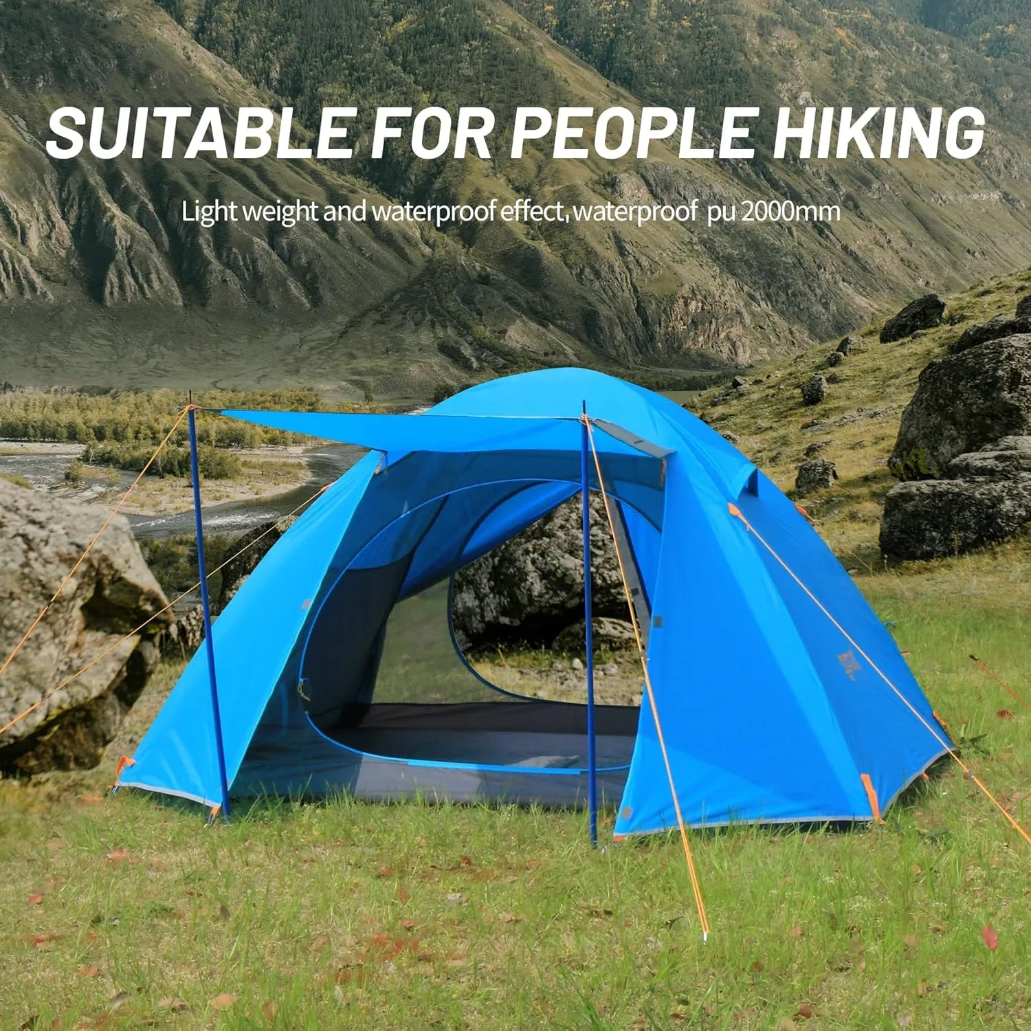 2/3 Person Camping Tent Backpacking Lightweight Tent Waterproof Windproof Aluminum Pole Two Doors Double Layer Easy Setup Portable for Outdoor Camping Hiking Beach Travel