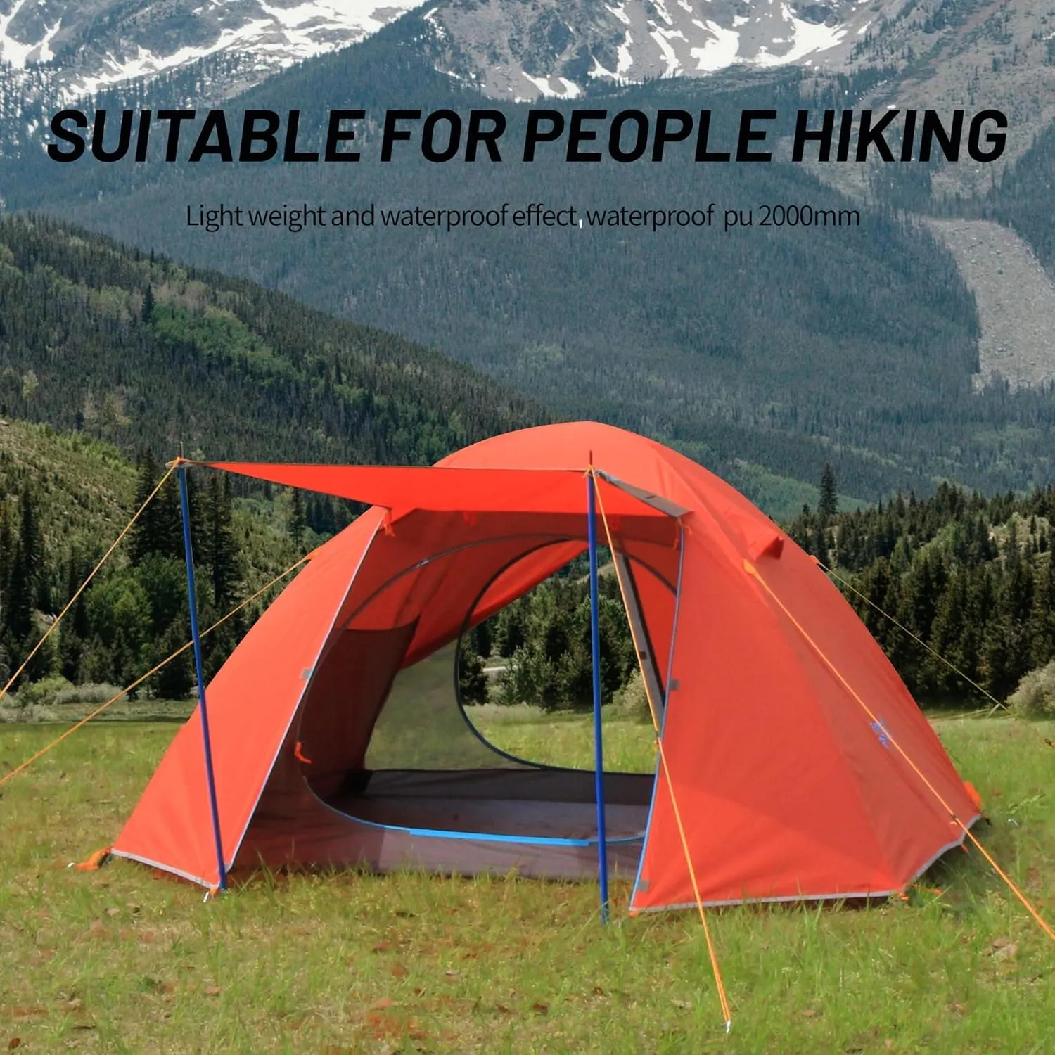 2/3 Person Camping Tent Backpacking Lightweight Tent Waterproof Windproof Aluminum Pole Two Doors Double Layer Easy Setup Portable for Outdoor Camping Hiking Beach Travel