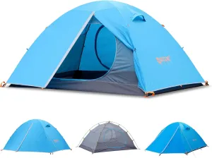 2/3 Person Camping Tent Backpacking Lightweight Tent Waterproof Windproof Aluminum Pole Two Doors Double Layer Easy Setup Portable for Outdoor Camping Hiking Beach Travel