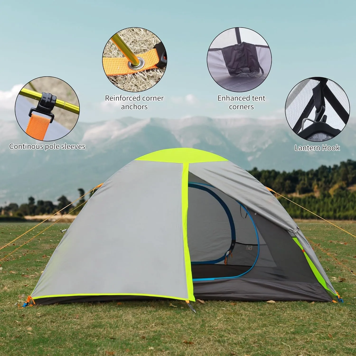 2/3 Person Camping Tent Backpacking Lightweight Tent Waterproof Windproof Aluminum Pole Two Doors Double Layer Easy Setup Portable for Outdoor Camping Hiking Beach Travel