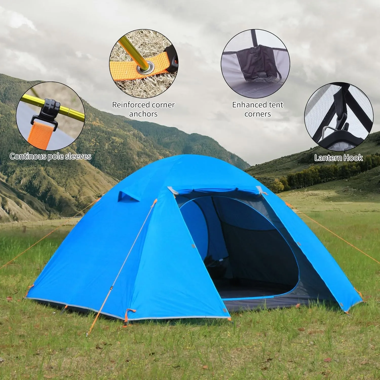 2/3 Person Camping Tent Backpacking Lightweight Tent Waterproof Windproof Aluminum Pole Two Doors Double Layer Easy Setup Portable for Outdoor Camping Hiking Beach Travel