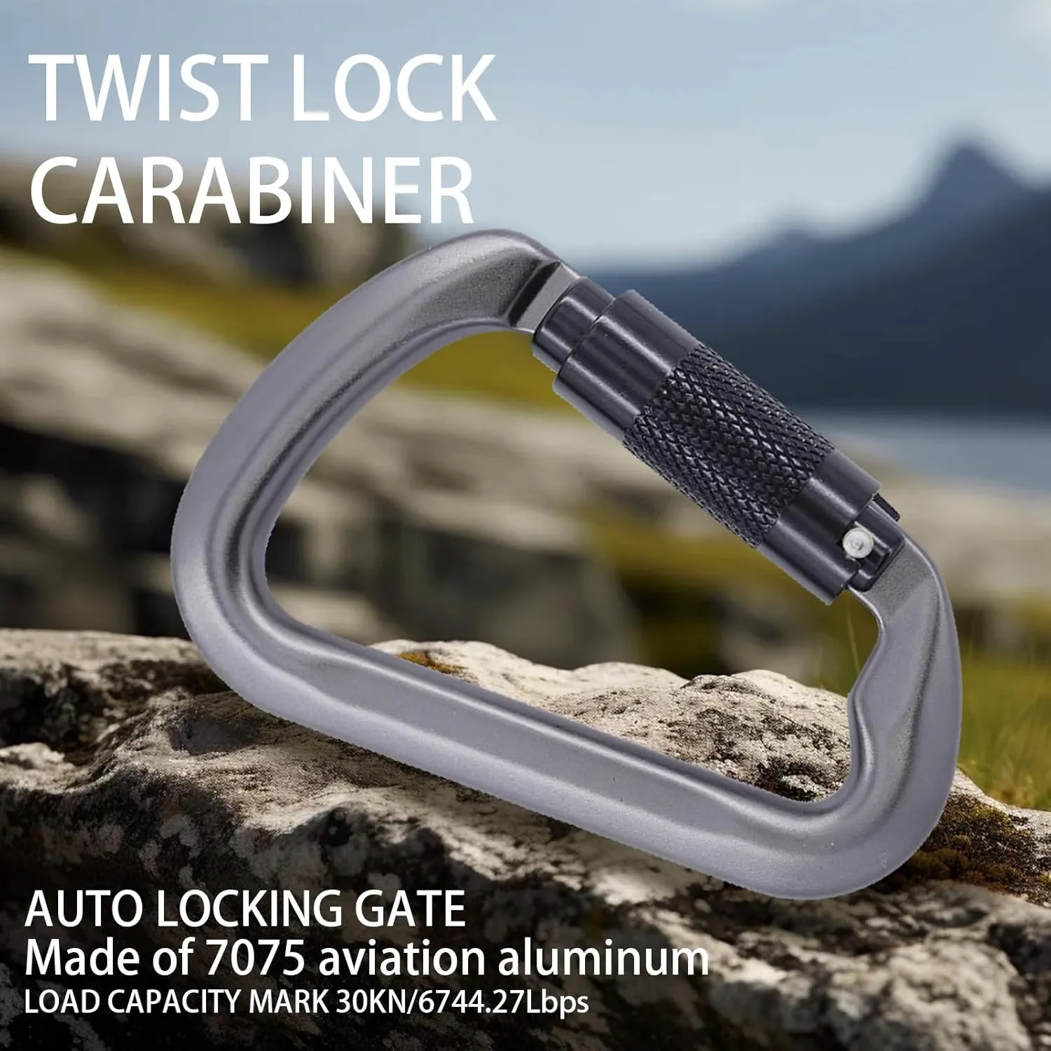 23KN D Shaped Auto Locking Climbing Carabiner Clips Twist Lock and Heavy Duty Carabiners for Rock Climbing Rappelling Fire Rescue High Altitude and Mountaineering