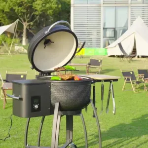 24 "Ceramic Pellet Grill with 19.6" Diameter Gridiron Double Ceramic Liner 4-in-1 Smoked Roasted BBQ Pan-Roasted for Outdoors Patio
