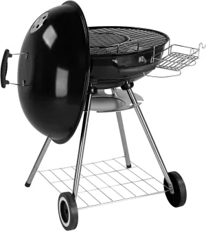 28" Portable Charcoal Grill for Camping, BBQ Pit with Side Tables & Wheels, Removable Grate, Adjustable Vent, Porcelain Enameled